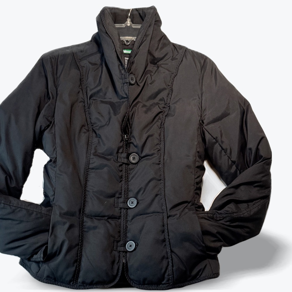 United Colors Benetton Down Feather Jacket Stand Collar Black Puffer Coat Small